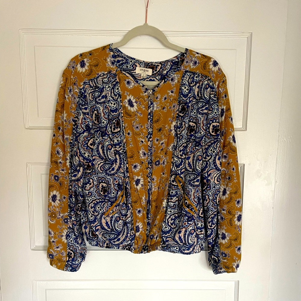 Umgee Priscilla Paisley Zip Up Bomber Jacket - Yellow & Blue Floral - S - Picture 5 of 11